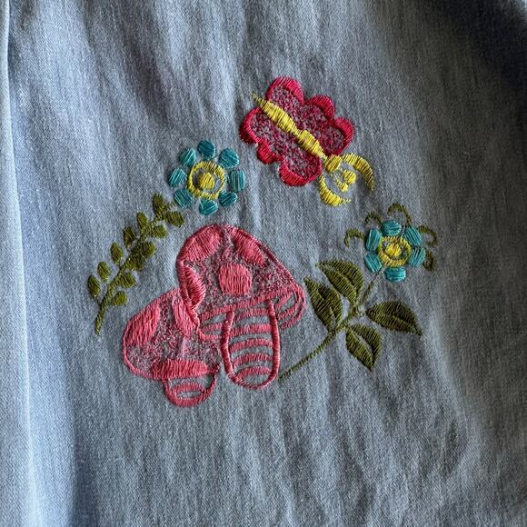 La Fiesta VTG Mexican Mushroom Whimsy Embroidered Snap Front Chambray Shirt S - Picture 4 of 9